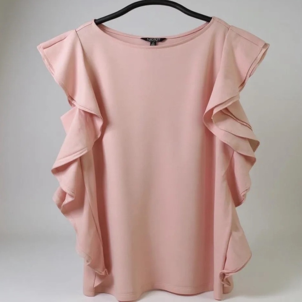 RALPH LAUREN | Pink Flutter Sleeve Ruffled Top | (Size XL)